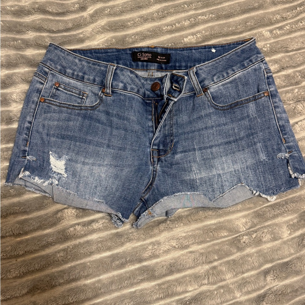Ci Sono Distressed Blue Jean Shorts